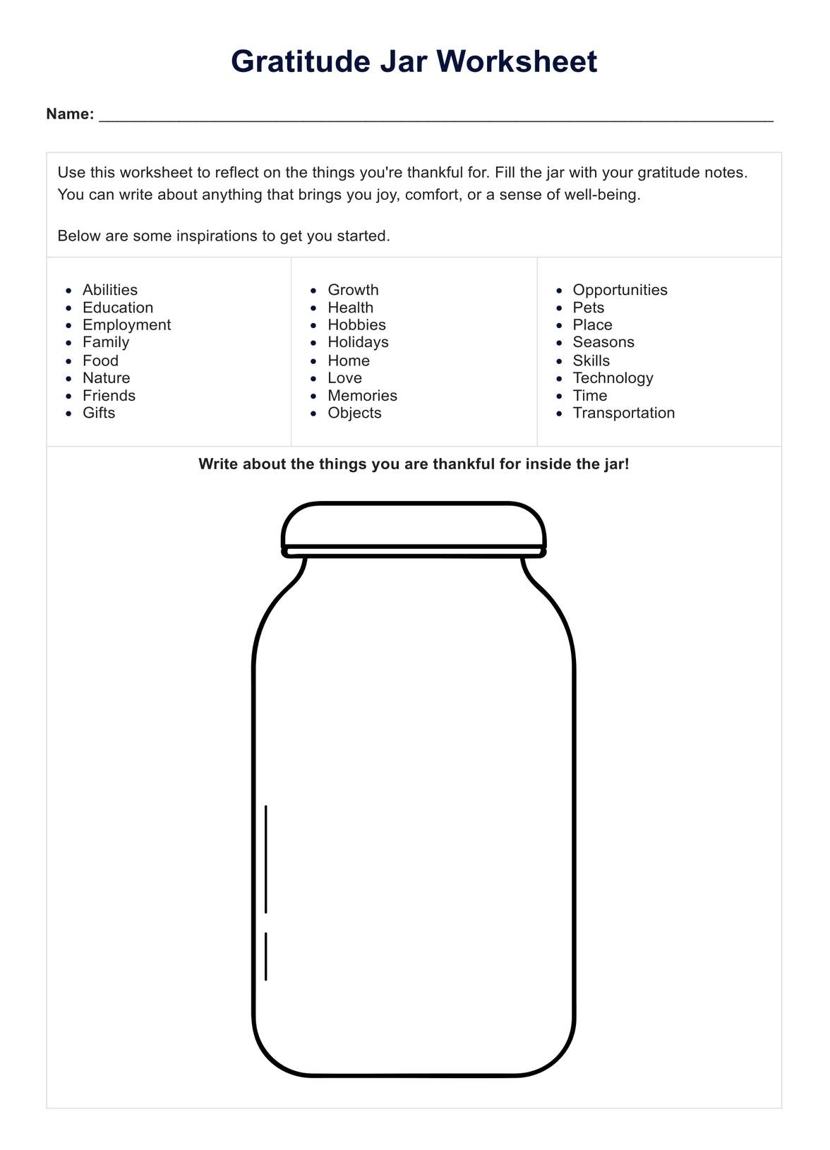 Gratitude Jar Worksheet U0026 Example Free PDF Download Gratitude Jar Worksheet U0026 Example Free PDF Download