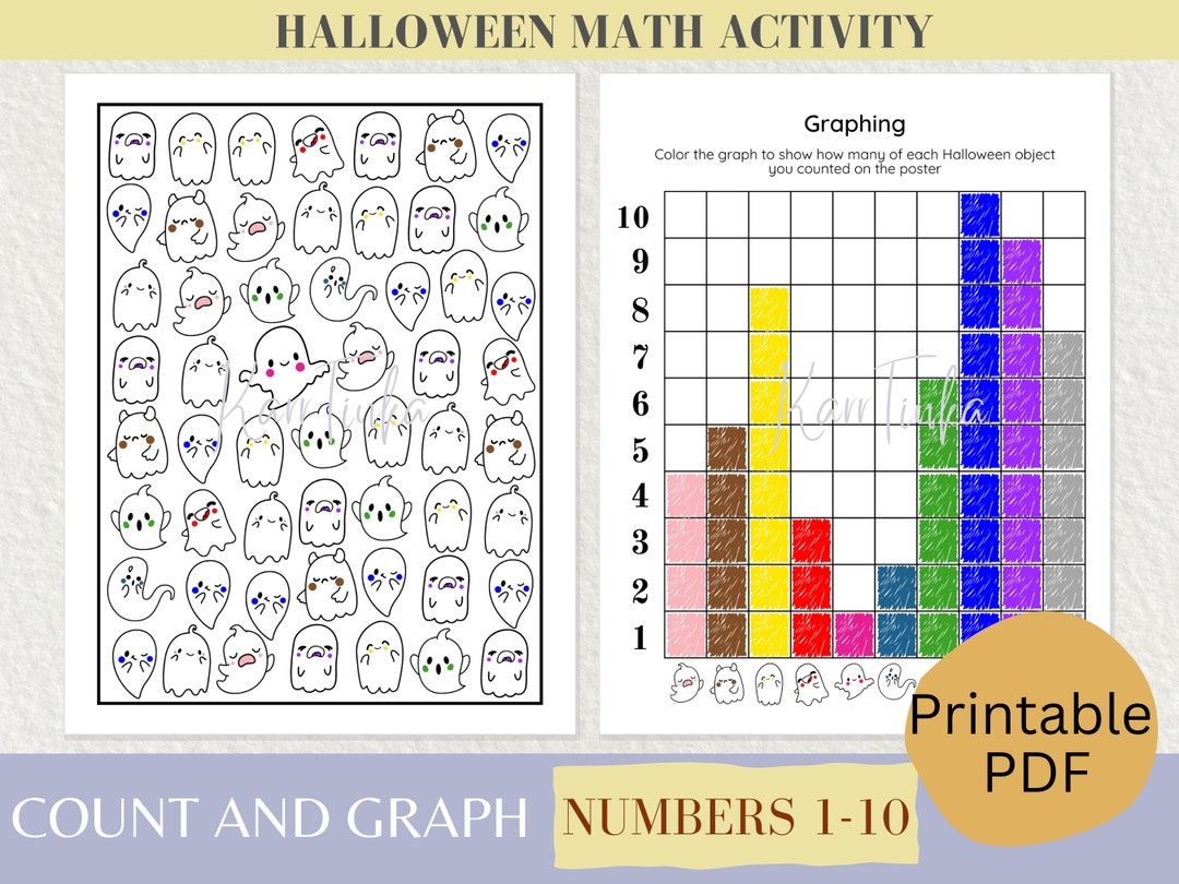 Halloween Count And Graph Worksheets Math Activity Counting 1 10 Count And Color Numbers Learning Printable Math Game Object Count Etsy