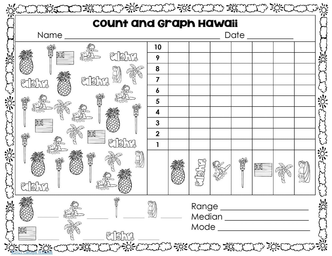 Hawaii Theme Activity Pages For Centers Freebie Wise Owl Factory
