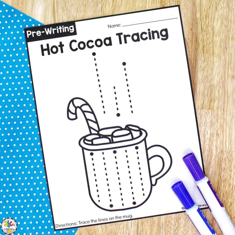 Hot Cocoa Tracing Worksheets Pre Writing Activity