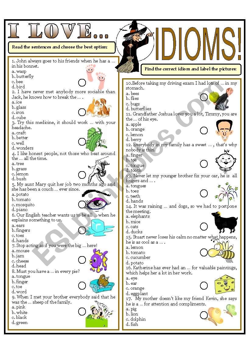 I Love IDIOMS ESL Worksheet By Domnitza I Love IDIOMS ESL Worksheet By Domnitza