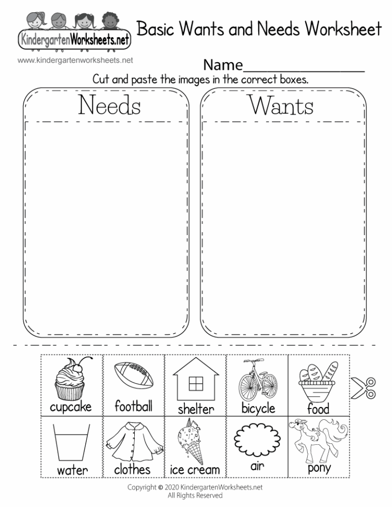 Identifying Basic Wants And Needs Worksheet Free Printable 