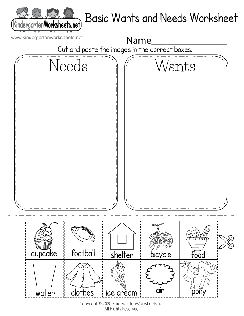 Identifying Basic Wants And Needs Worksheet Free Printable