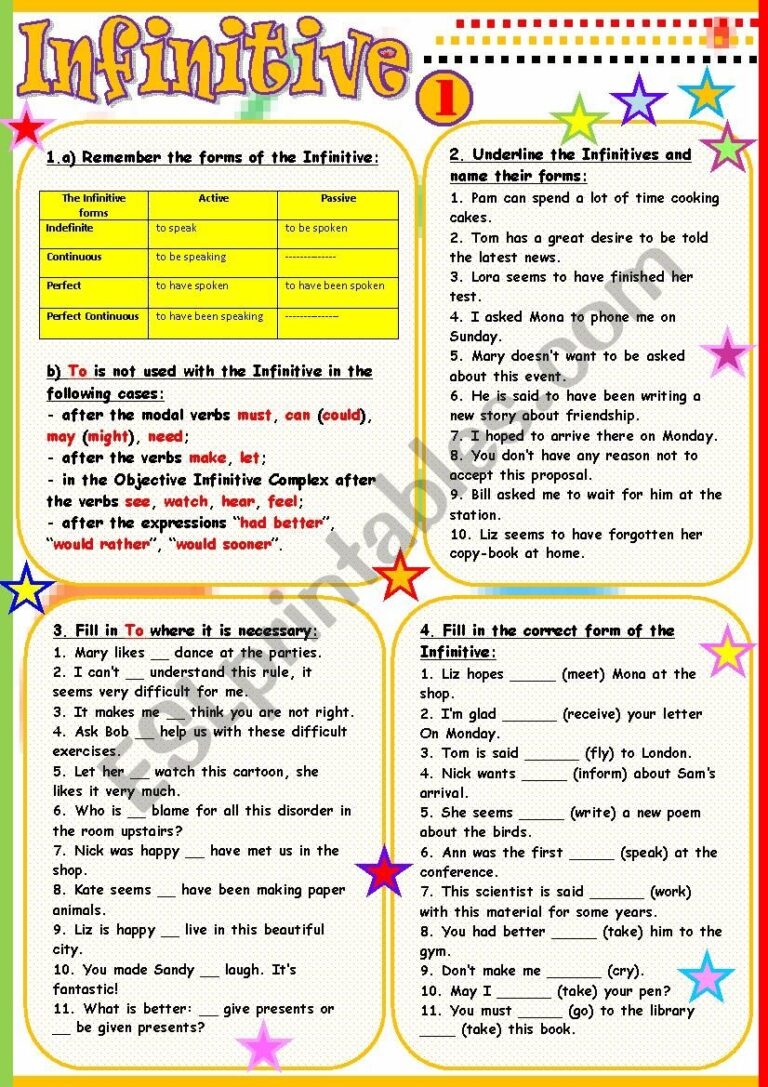 Infinitive ESL Worksheet By Tmk939