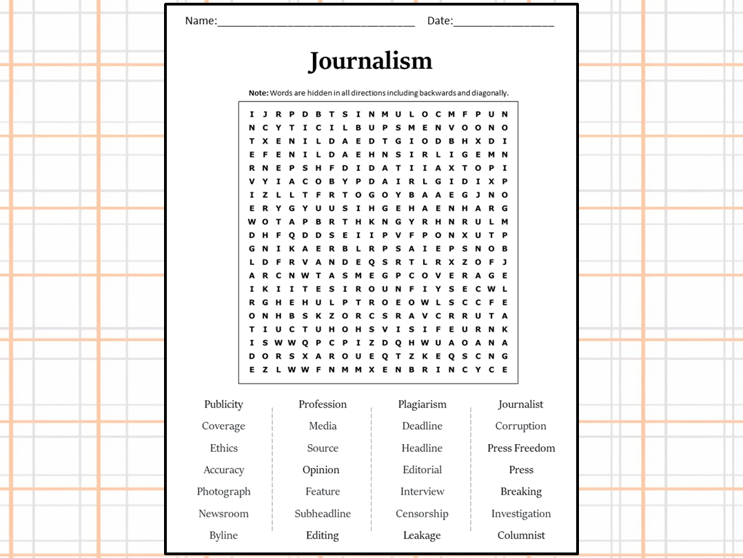 Journalism Word Search Puzzle Worksheet Activity Teaching Resources