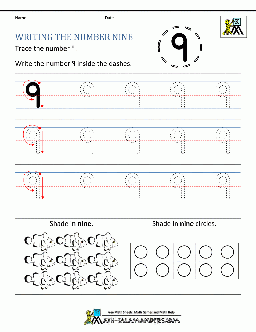 Free Printable Number 9 Worksheet