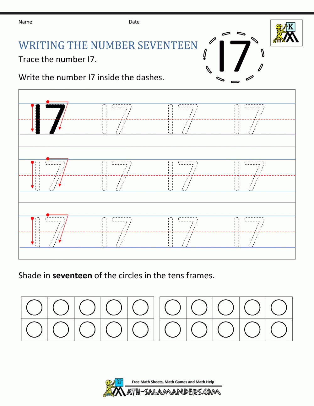 Kindergarten Writing Worksheets Numbers To 11 To 20