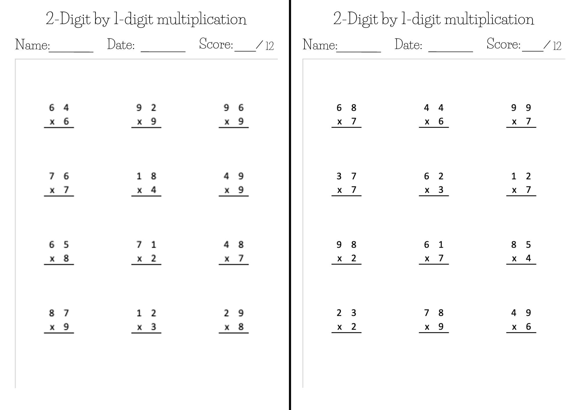 Kumon like Math Worksheets Exercise Pages In PDF 2 digit By 1 