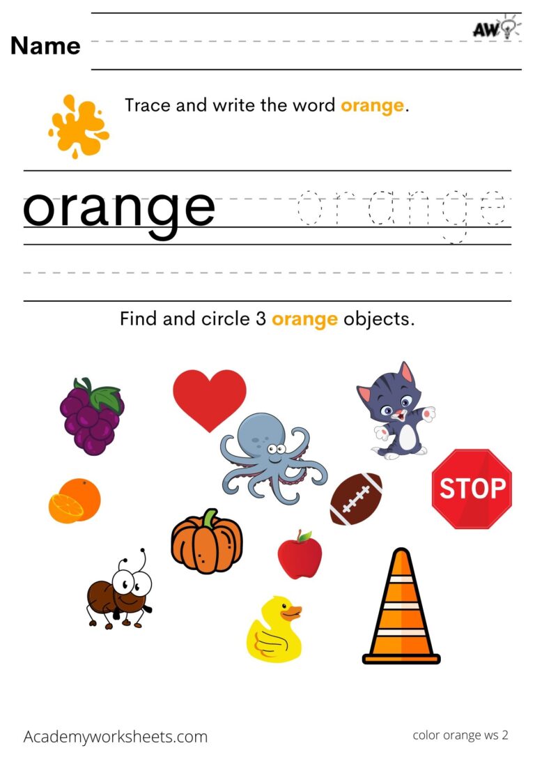 Learn And Write Color Orange Academy Worksheets