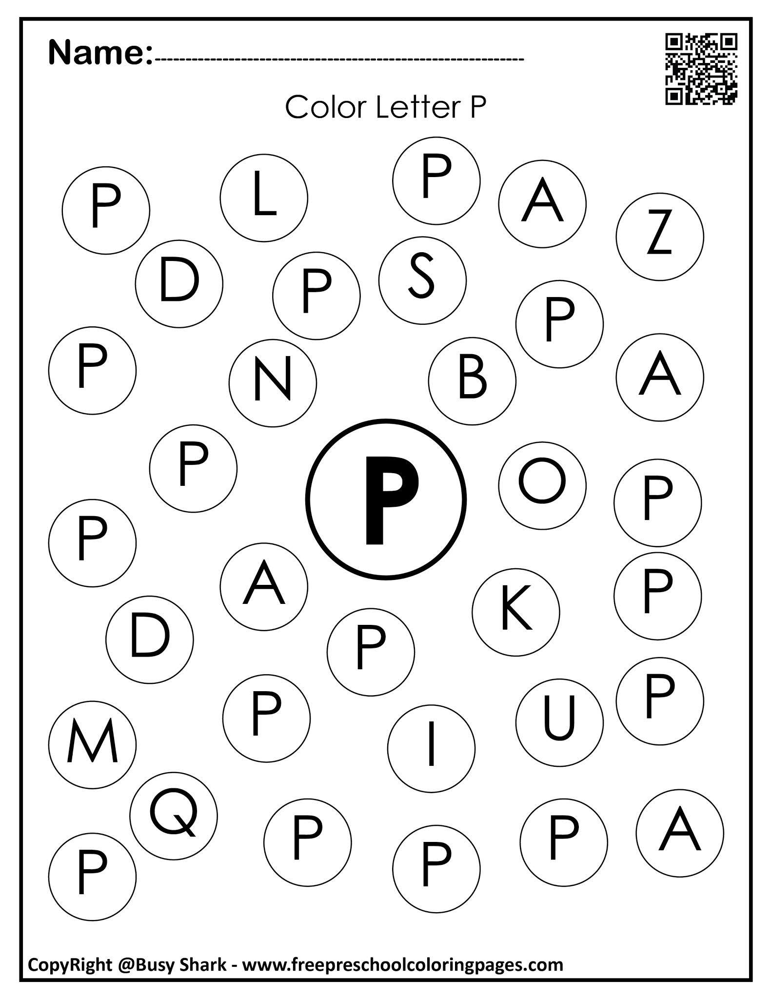 Letter P Worksheet Preschool Free Printable