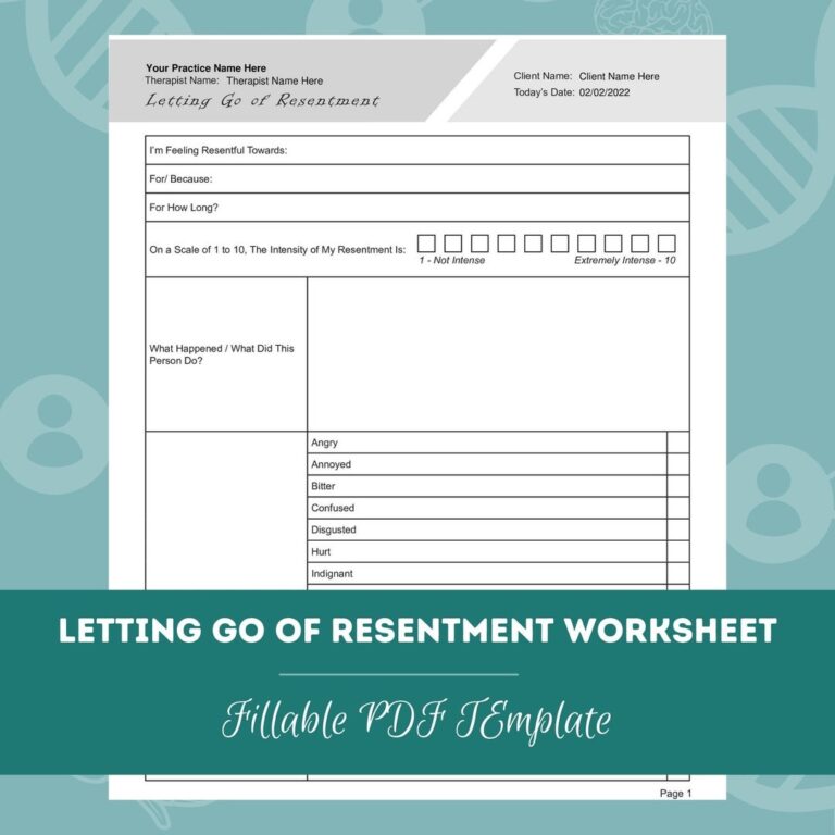 Letting Go Of Resentment Worksheet Editable Fillable PDF Template For Counselors Psychologists Social Workers Therapists Etsy