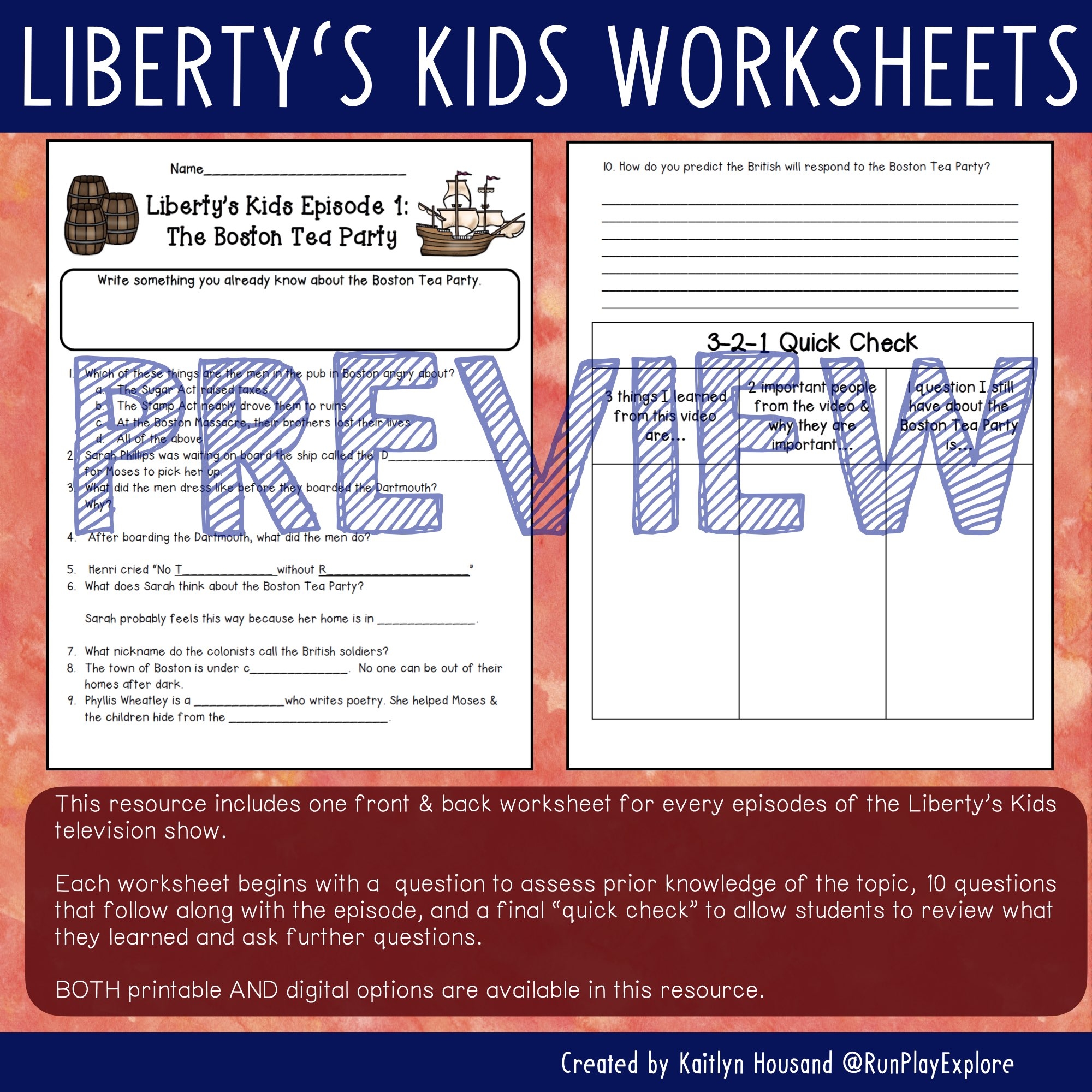 Liberty s Kids Worksheets For ALL Episodes Print And Digital Format Classful