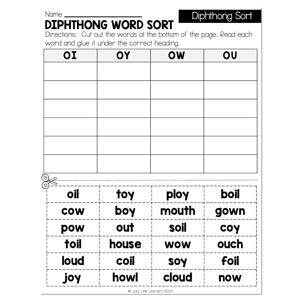 Lucky To Learn Phonics Other Vowels Diphthongs OI OY OU OW Word Sort Lucky Little Learners