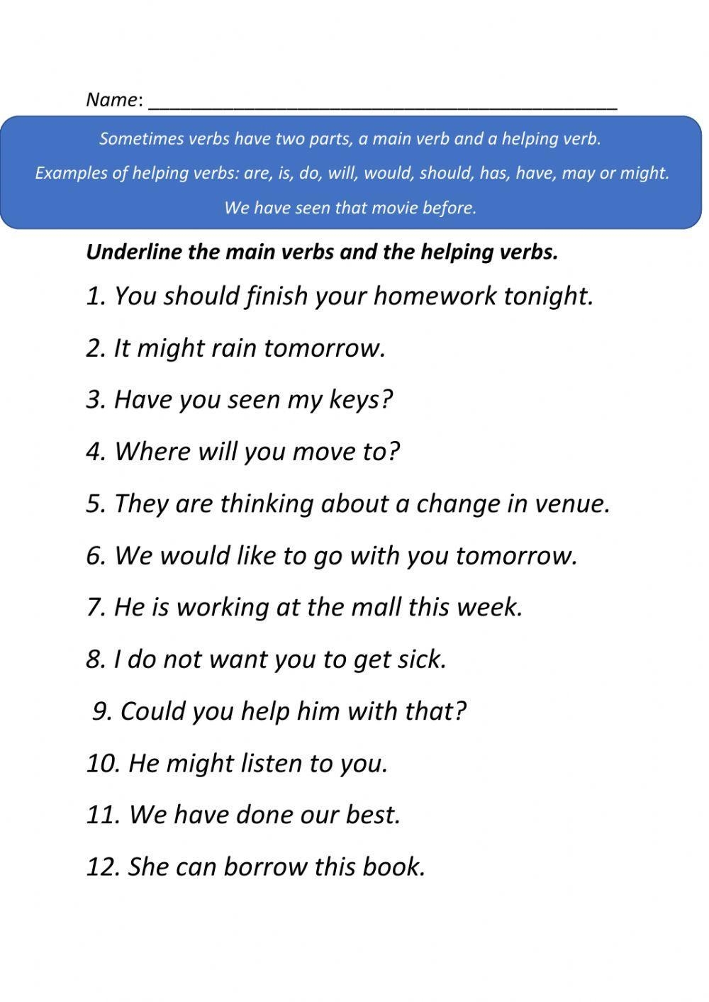 Free Printable Worksheets On Helping Verbs