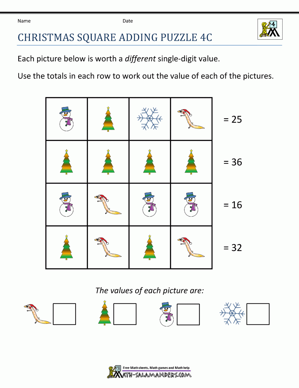 Math Christmas Activities 4th Grade