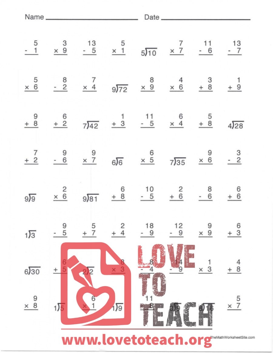 Math Facts Worksheet C With Answers LoveToTeach Math Facts Worksheet C With Answers LoveToTeach