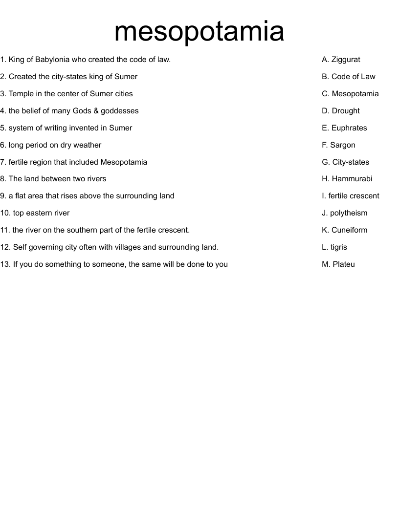 Mesopotamia Worksheet WordMint Mesopotamia Worksheet WordMint