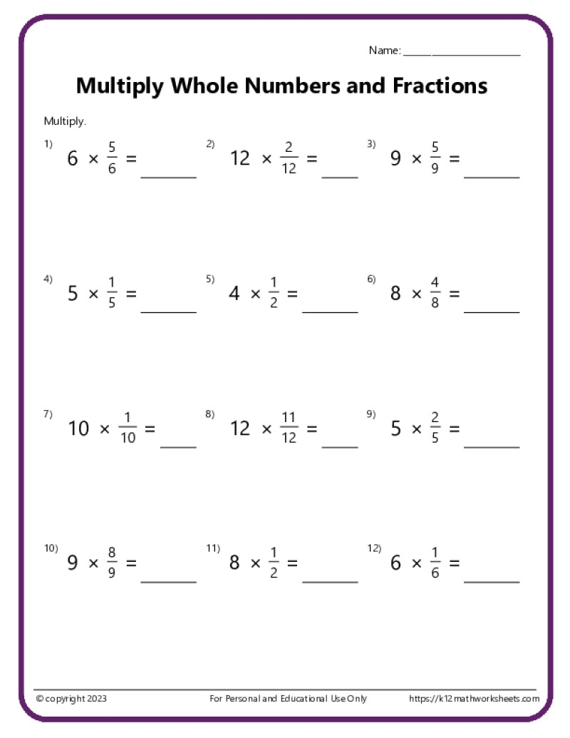 Multiply Fractions With Whole Numbers Multiply Fractions With Whole Numbers