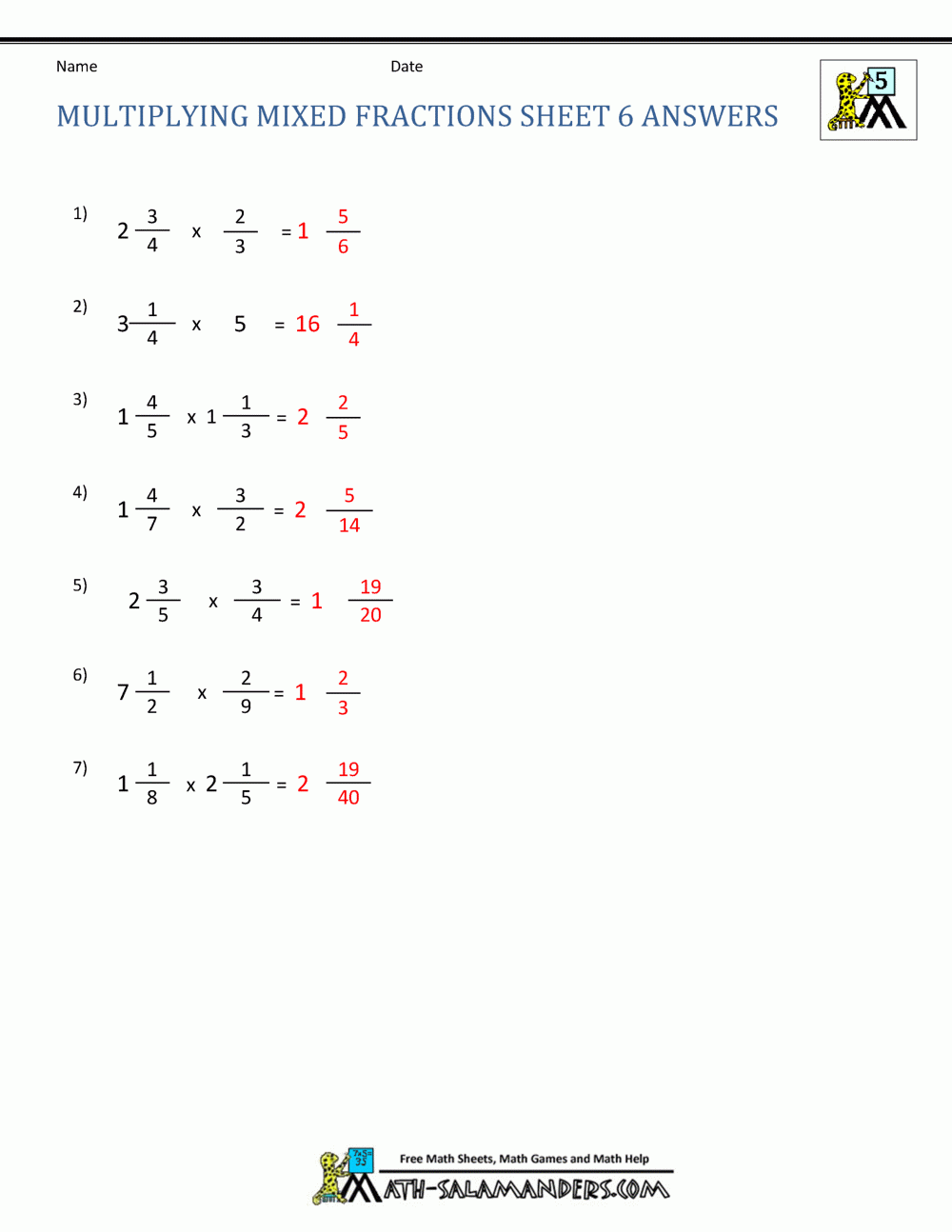 Multiplying Mixed Fractions Multiplying Mixed Fractions