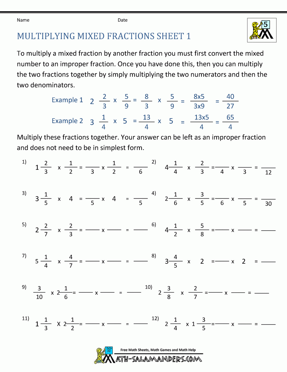 Multiplying Mixed Fractions Multiplying Mixed Fractions
