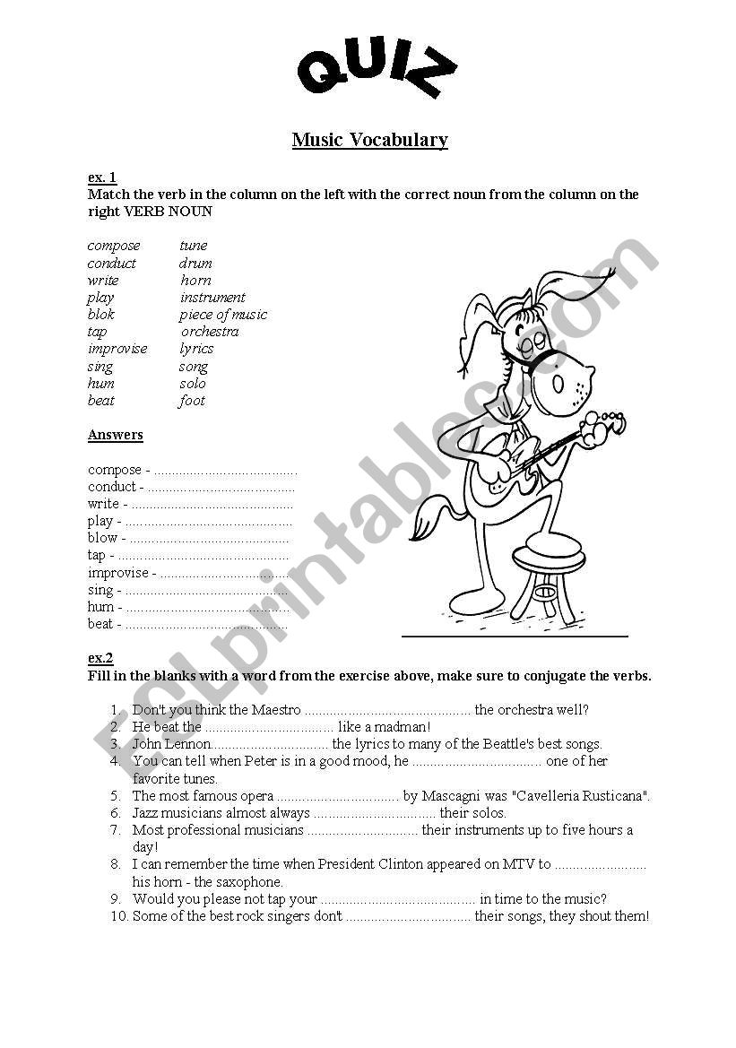 Music Vocabulary Quiz ESL Worksheet By Paula86