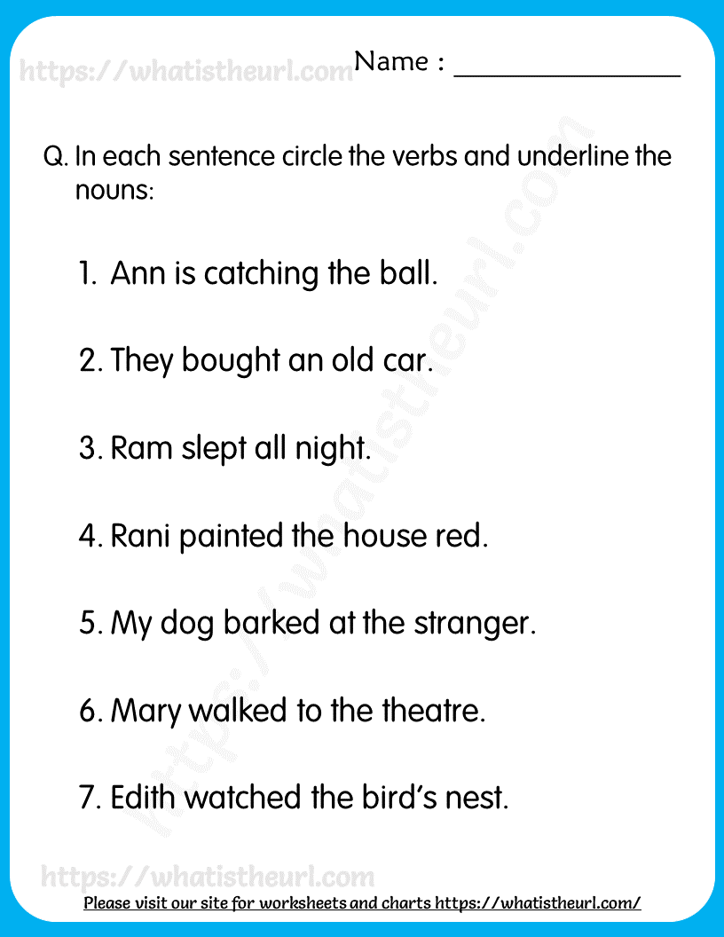 Free Printable Noun And Verb Worksheets