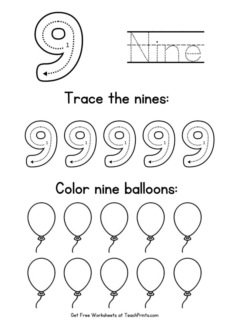 Number 9 Tracing Worksheets Free Printables Teach Prints