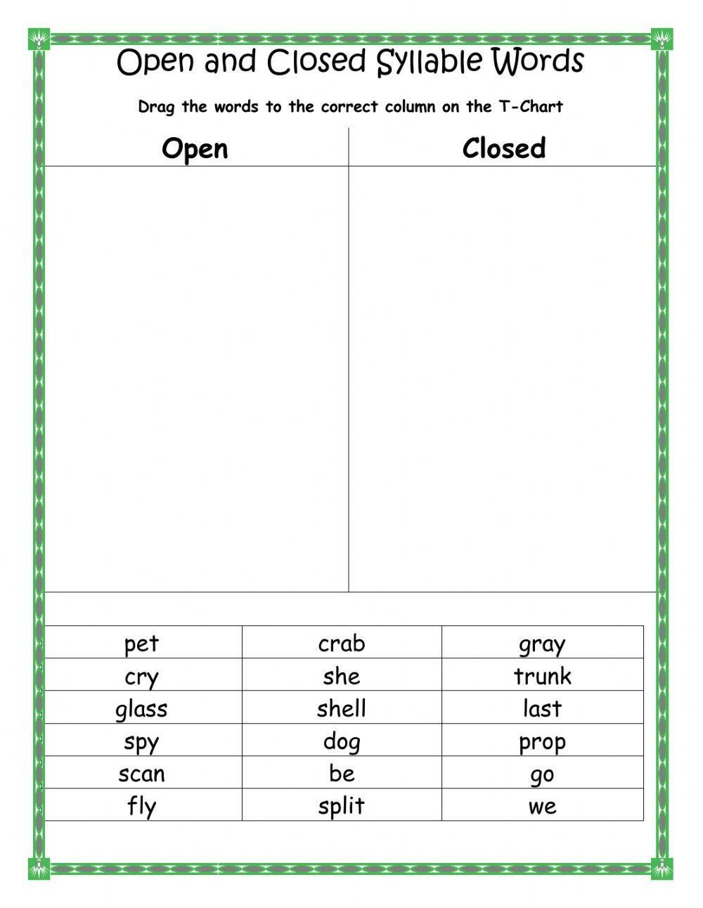 Open Syllable Printable Worksheet Free Printable PDF For Kids Worksheets Library