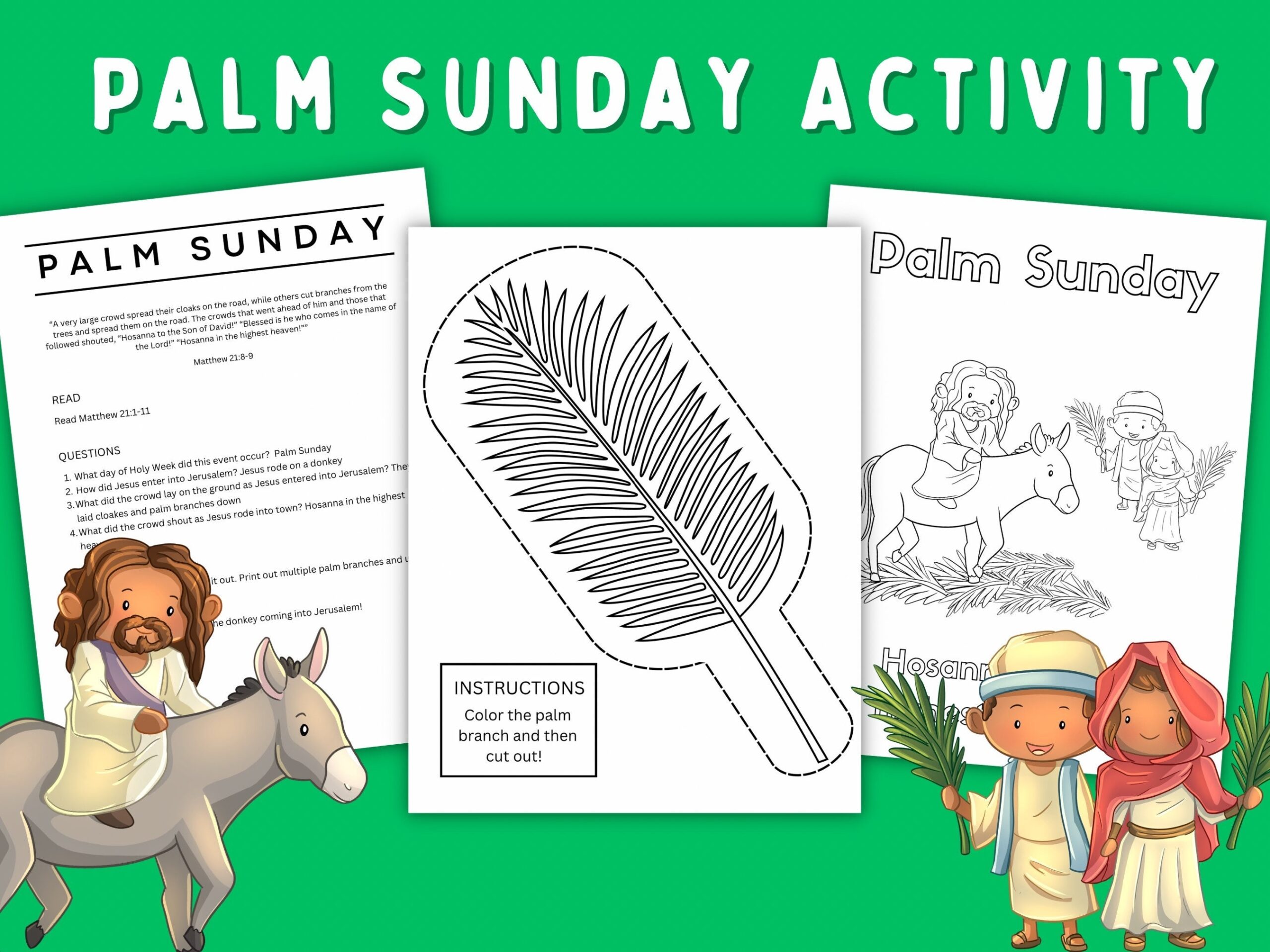 Palm Sunday Activity Kids Lent Easter Story Activity Kids Holy Week Scripture Coloring Pages Holy Weeksunday School Craft Etsy