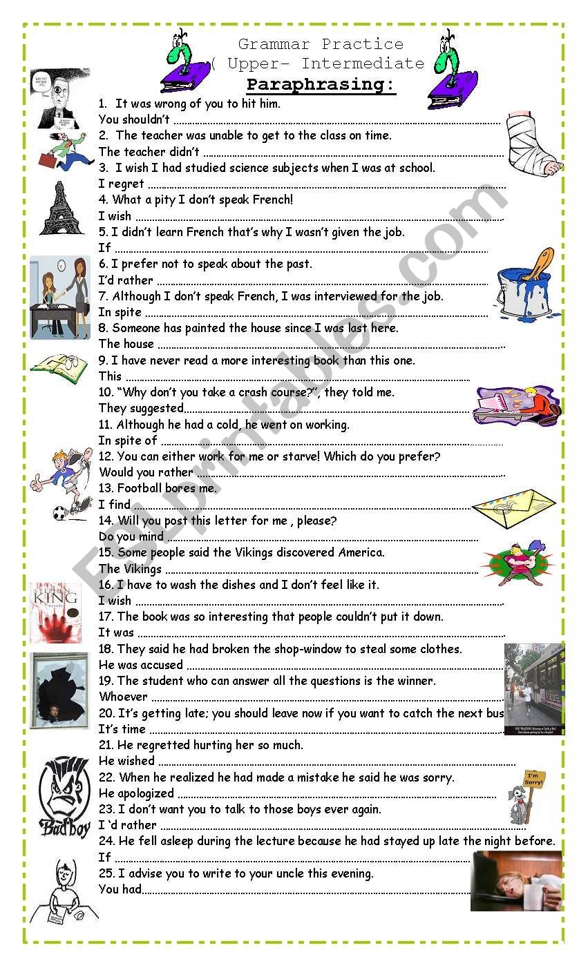 Paraphrasing For Upper Intermediate Students ESL Worksheet By 