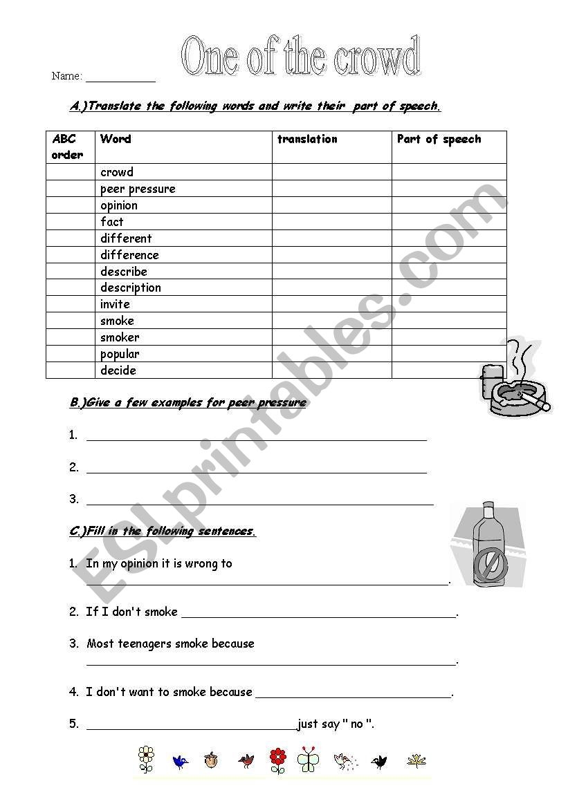 Peer Pressure Dictionary Work ESL Worksheet By Gilorit