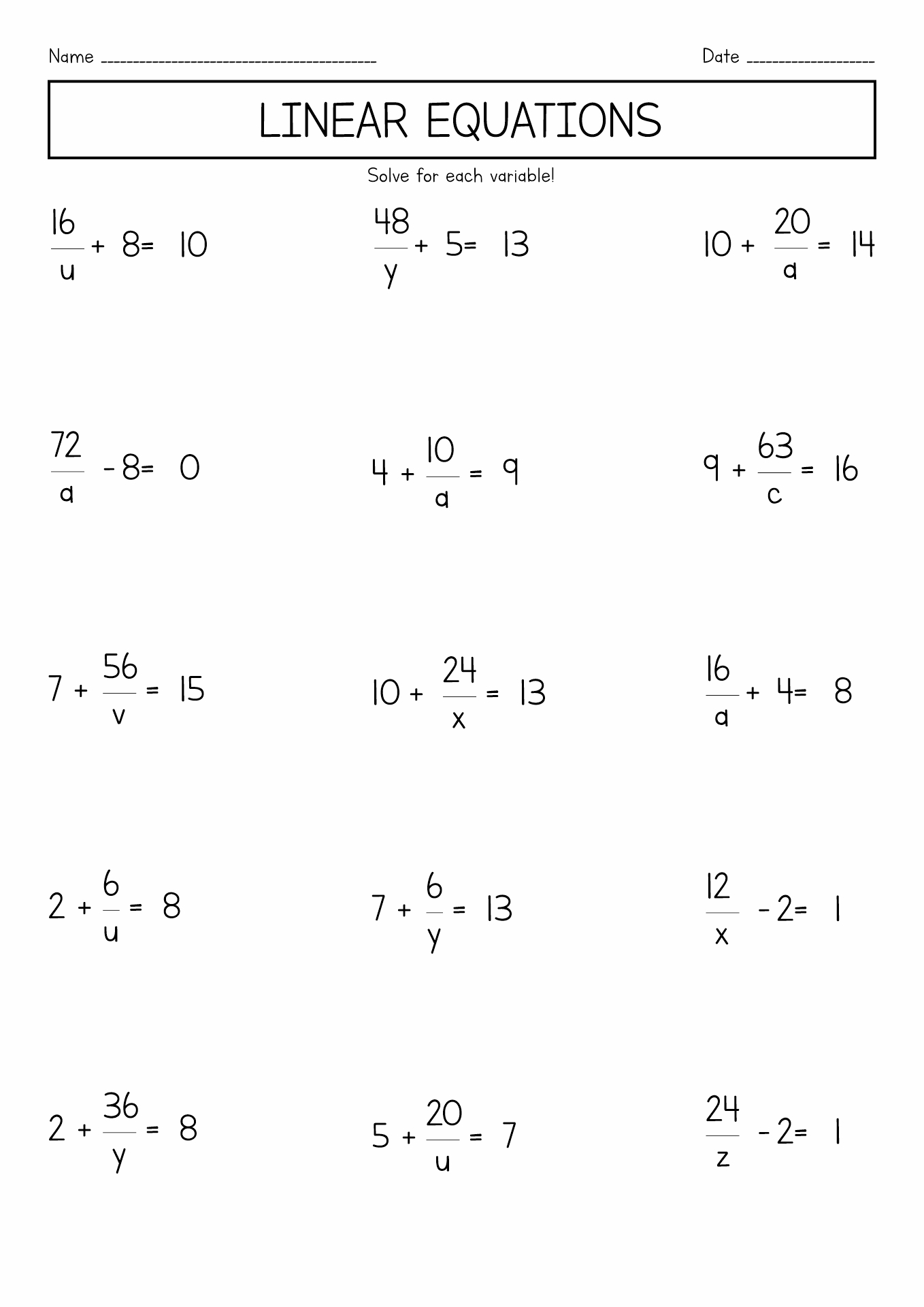 Free Online Printable Pre Algebra Worksheets