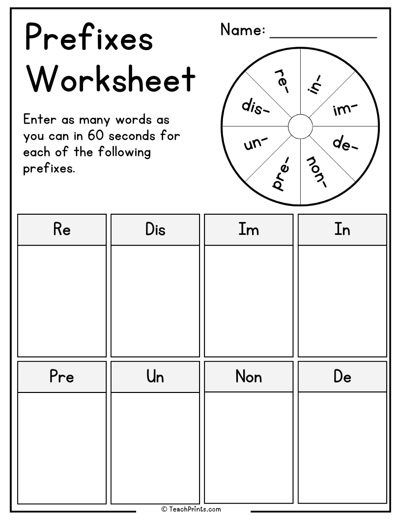 Free Printable Prefix Worksheets