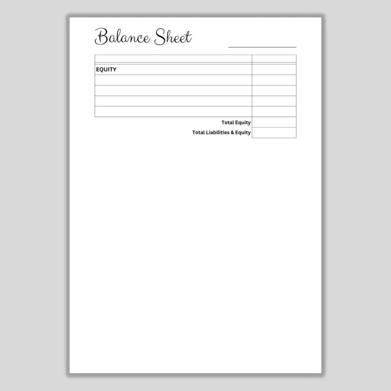 Printable Balance Sheet Template Financial Statement Assets Liabilities Equity Small Business Financial Report PDF A4 A5 US Letter Etsy