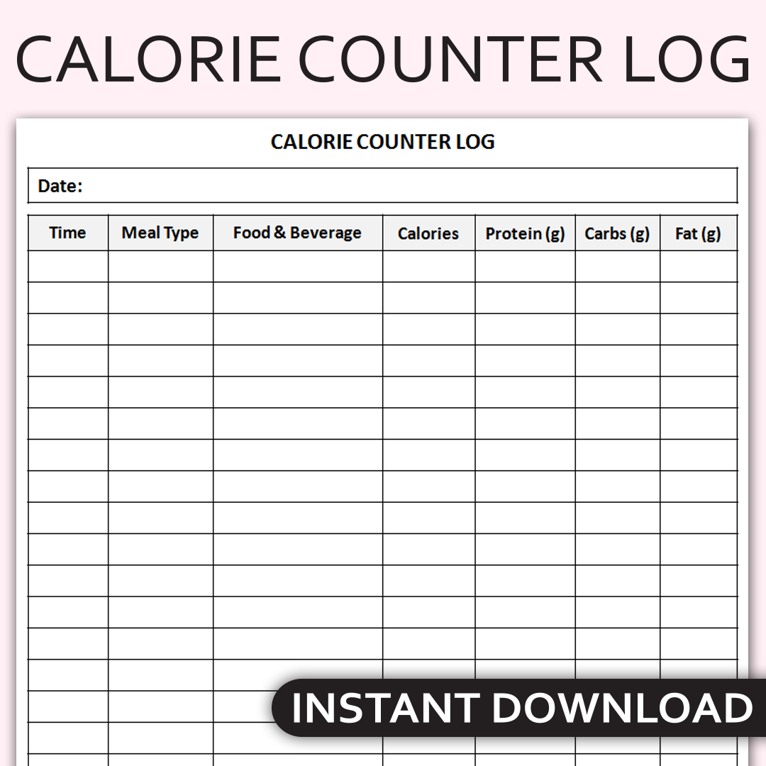 Printable Calorie Counter Log Daily Food Intake Tracker  Printable Calorie Counter Log Daily Food Intake Tracker