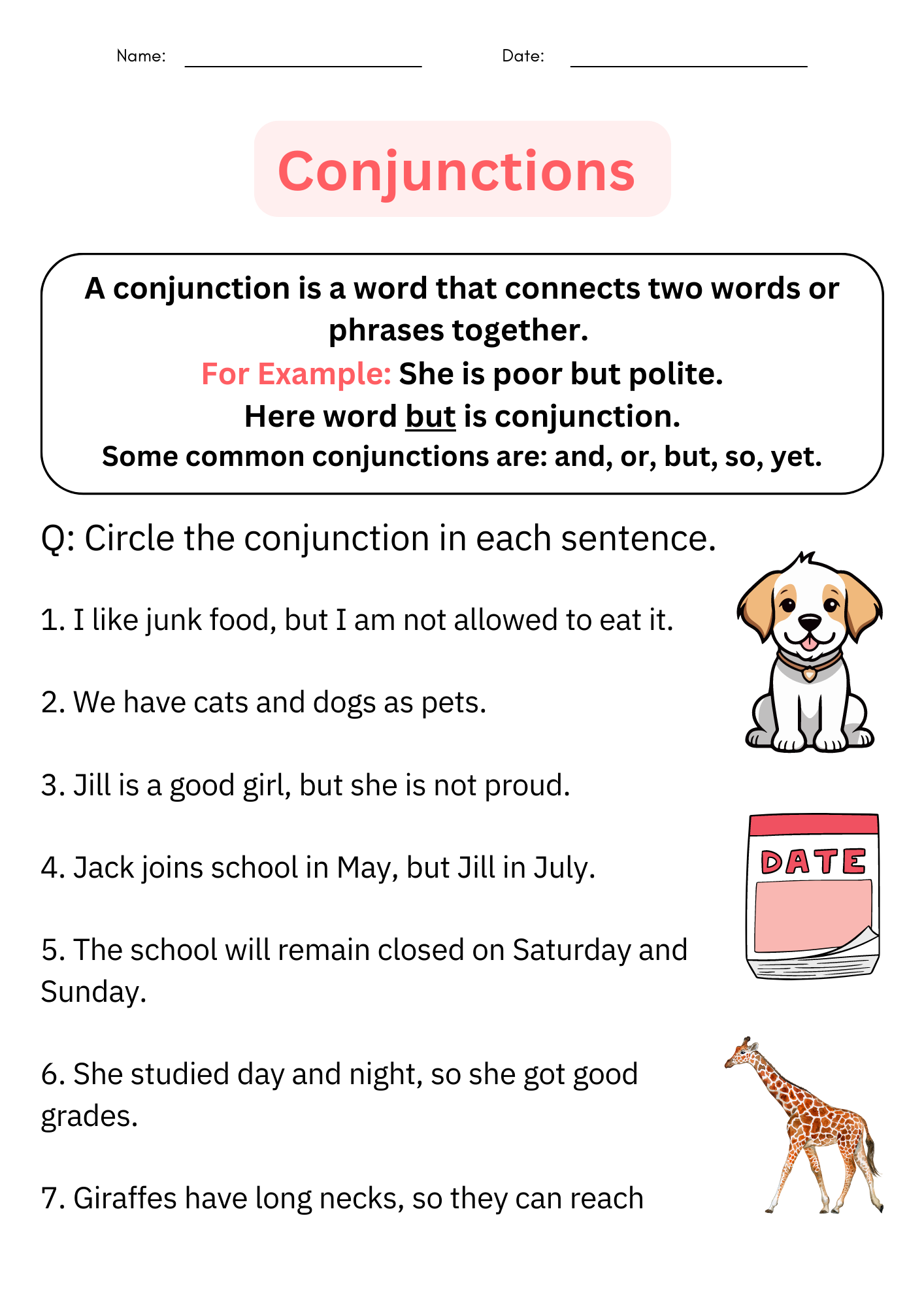 Printable Conjunctions Worksheets U0026 Posters For 1st Grade Daily Grammar Practice
