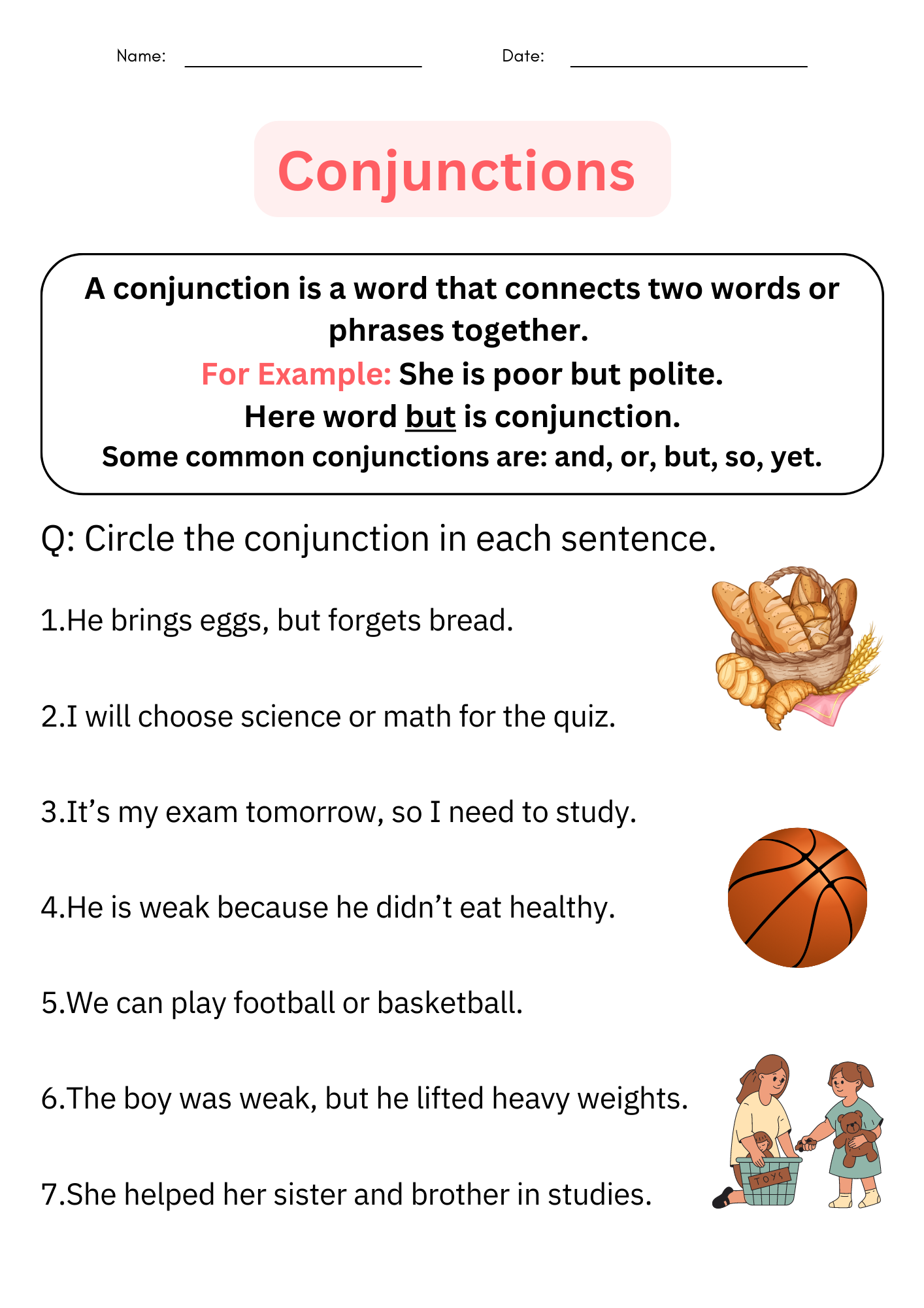 Free Printable Conjunction Worksheets For Students