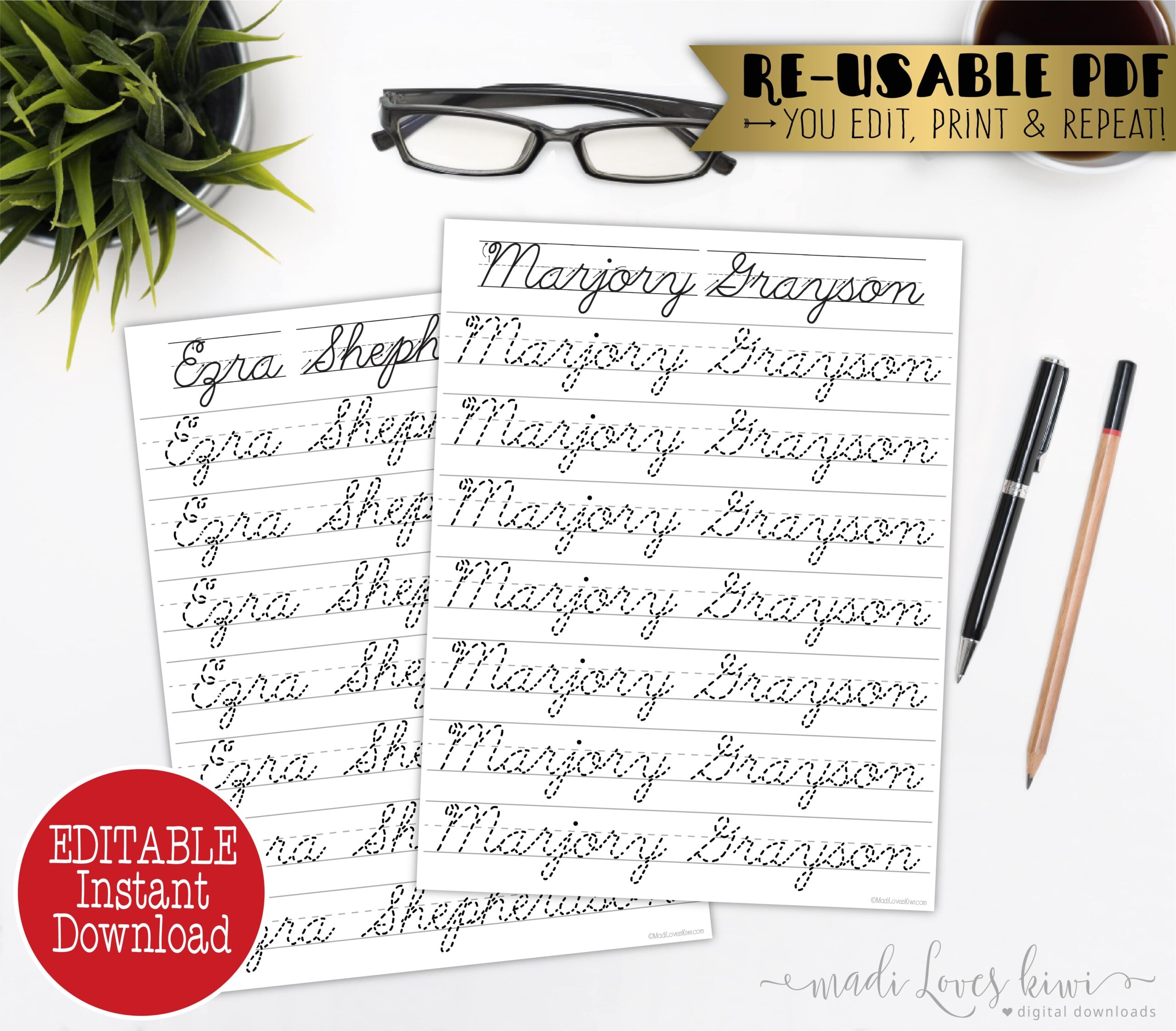 Printable Cursive Name Writing Worksheet Editable Script 