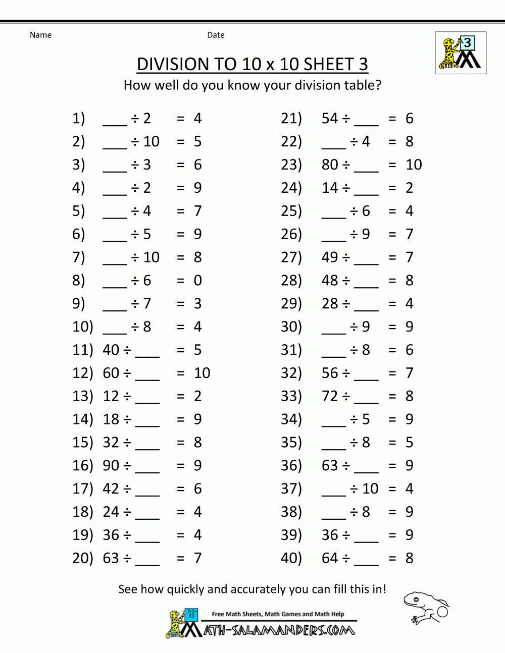 3rd Grade Division Worksheets Free Printable