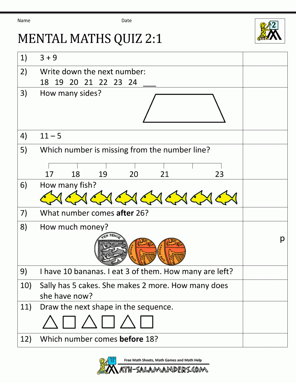 Free Printable Math Worksheets Slope