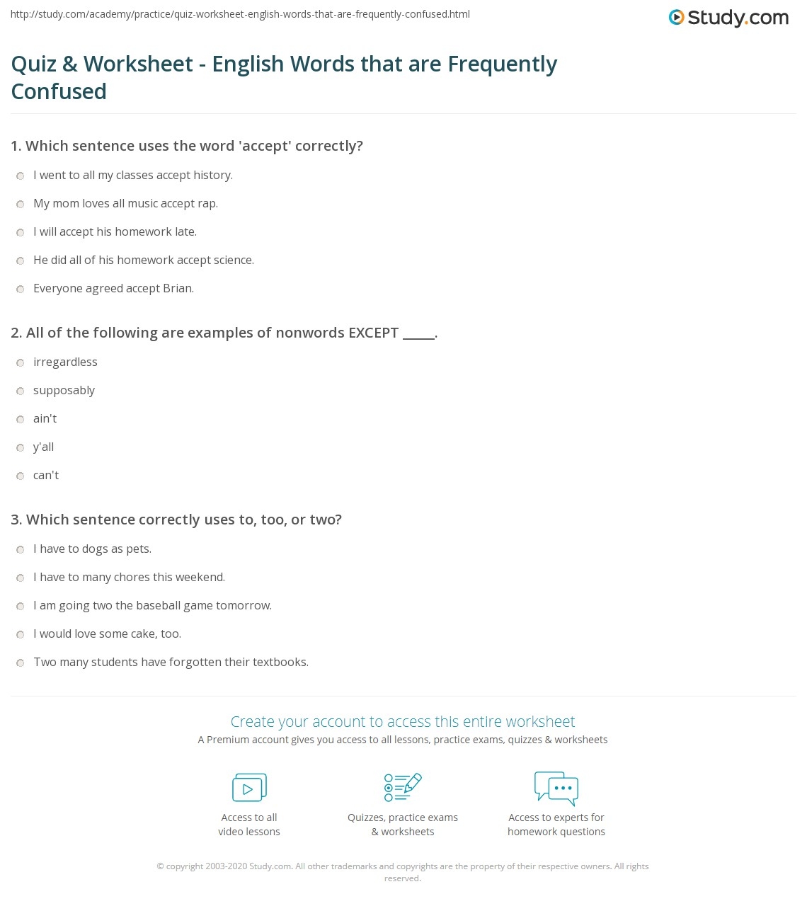 Quiz U0026 Worksheet English Words That Are Frequently Confused Study Quiz U0026 Worksheet English Words That Are Frequently Confused Study