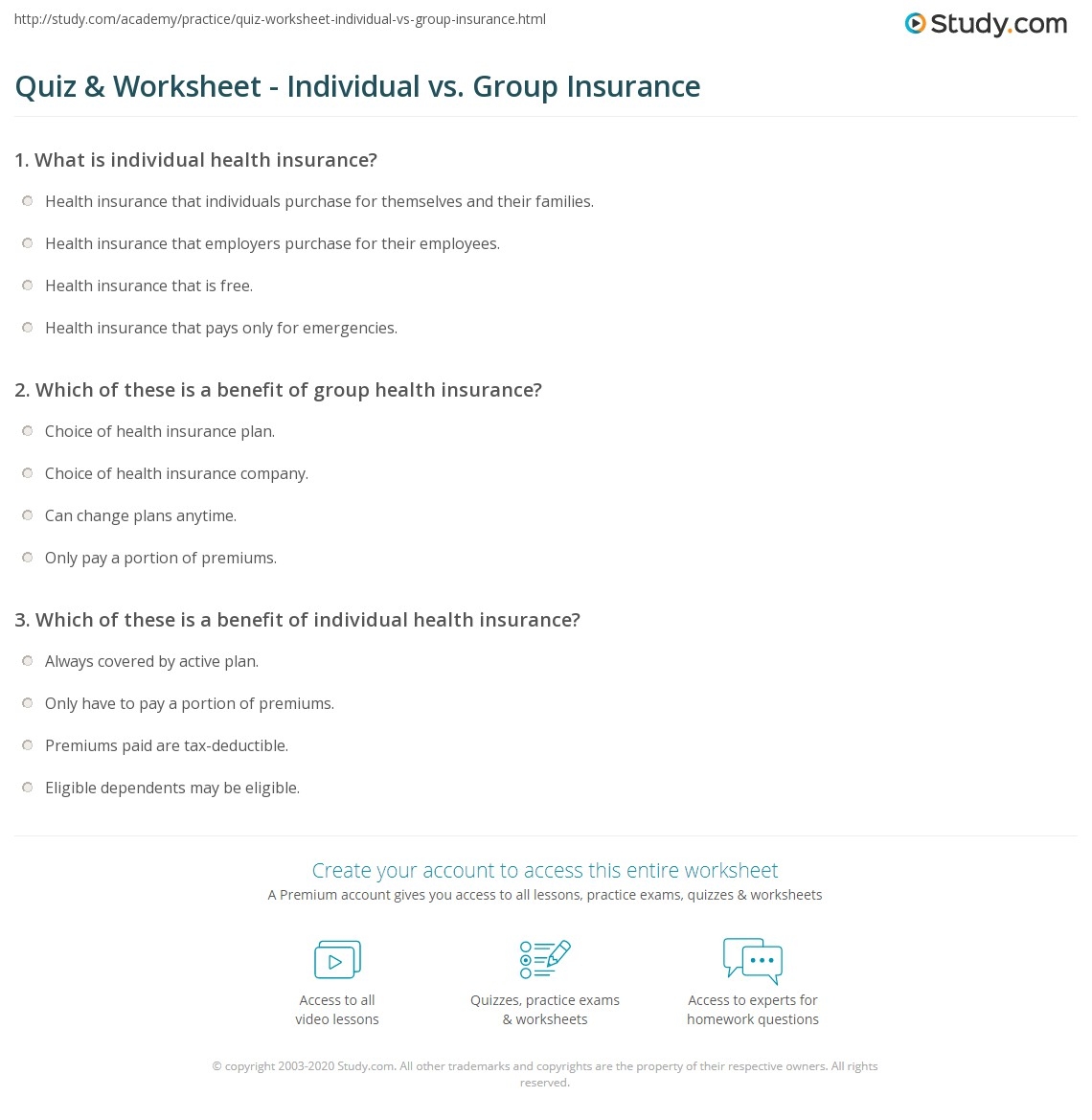 Free Printable Group Insurance Worksheets