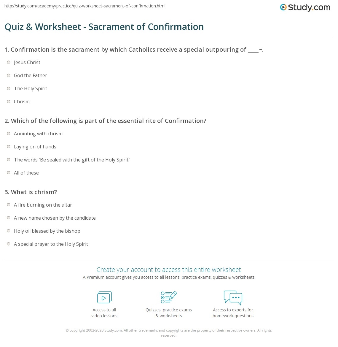 Quiz U0026 Worksheet Sacrament Of Confirmation Study