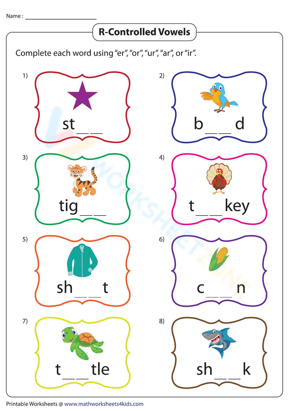 R-Controlled Vowels Free Printable Worksheets R-Controlled Vowels Free Printable Worksheets