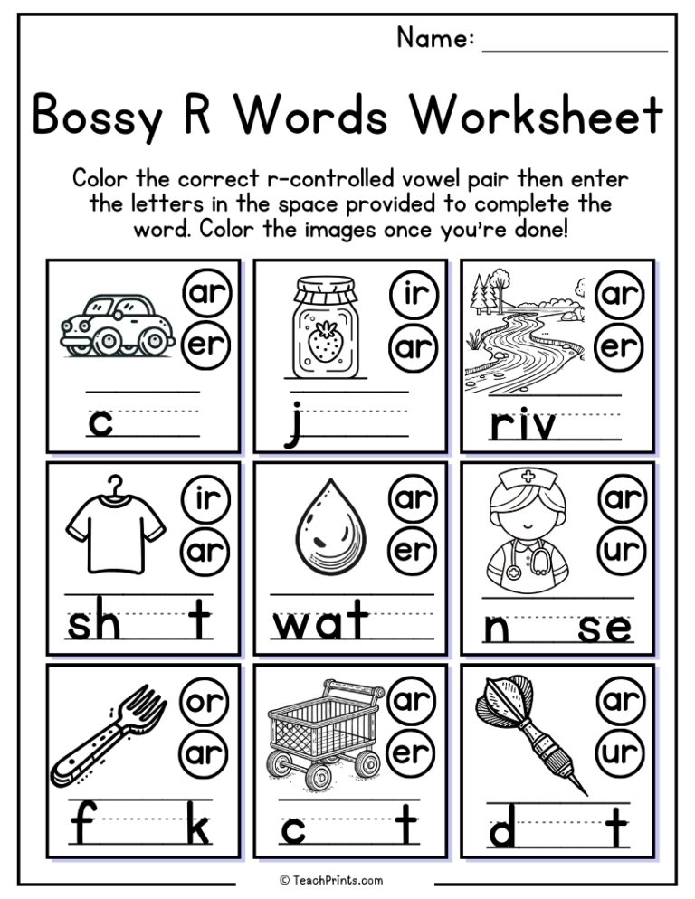 R Controlled Vowels Worksheets Bossy R Free PDF Printables 