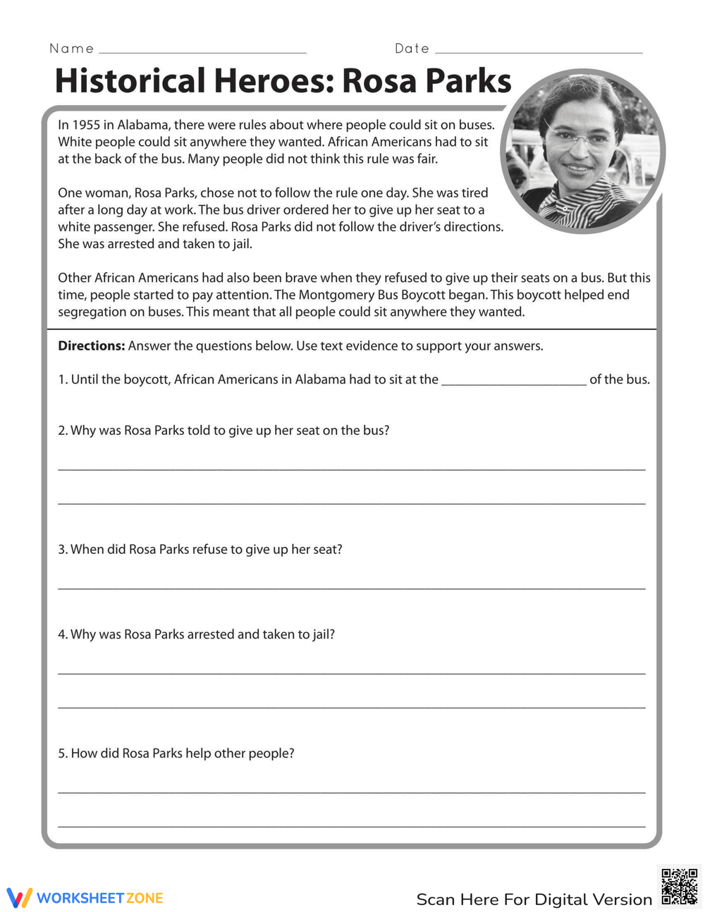 Rosa Parks Civil Rights Hero Worksheet Rosa Parks Civil Rights Hero Worksheet
