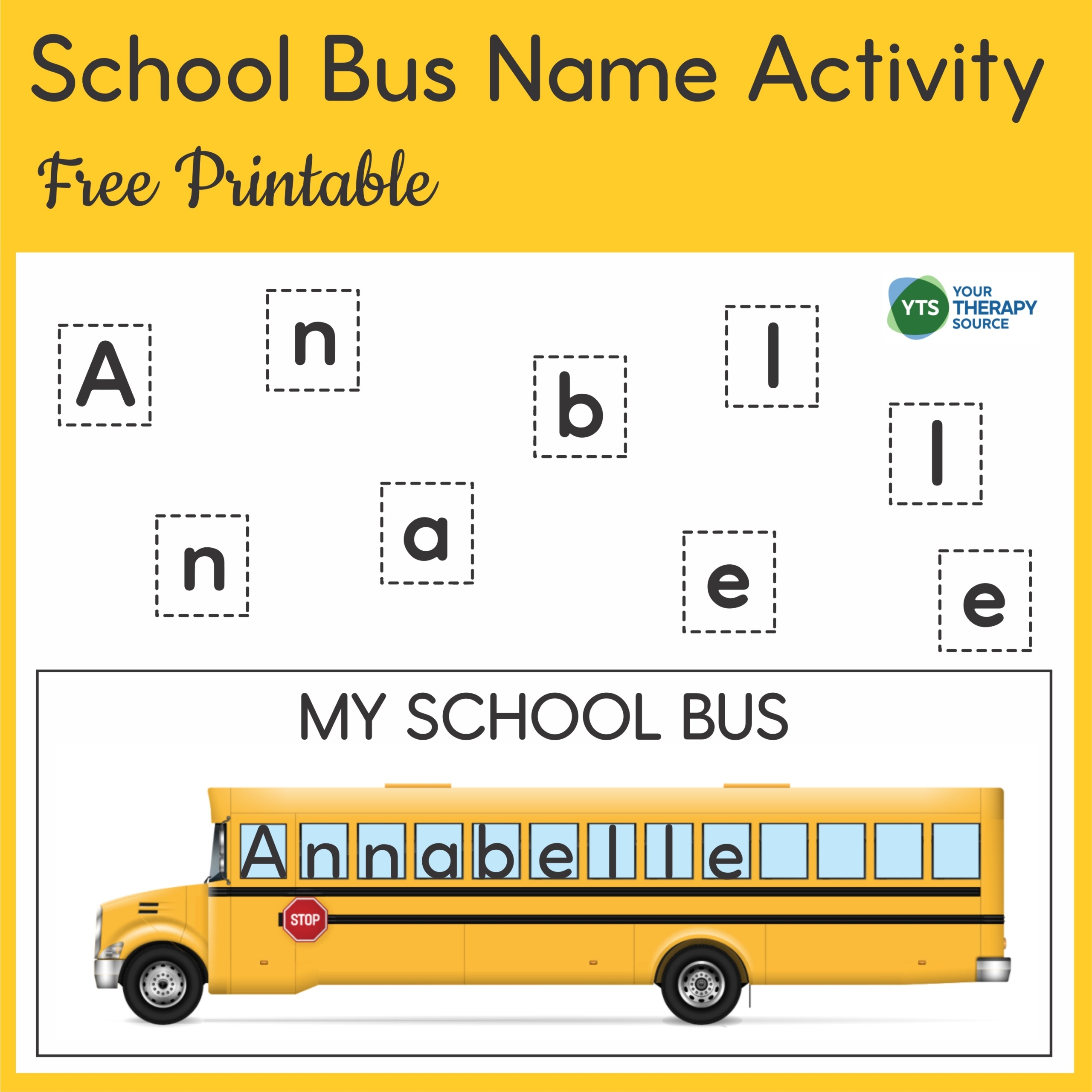 School Bus Activity Free Name Printable Your Therapy Source