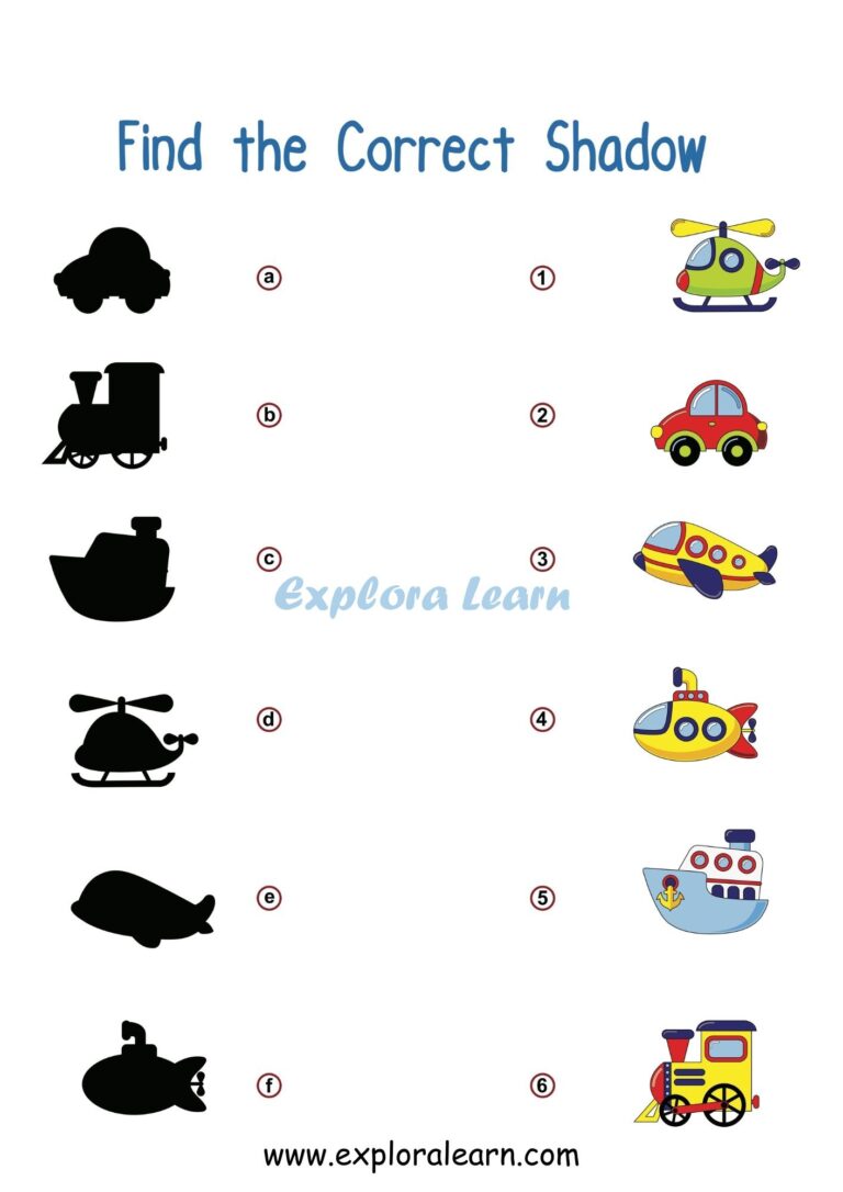 Shadow Matching Worksheets For Preschool And Kindergarten 2 To 6 Years Kids