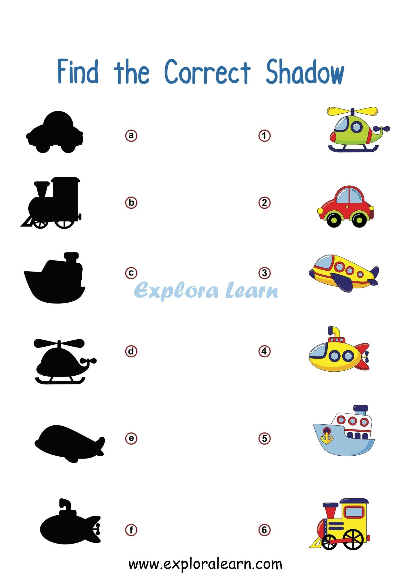 Shadow Matching Worksheets For Preschool And Kindergarten 2 To 6 Years Kids
