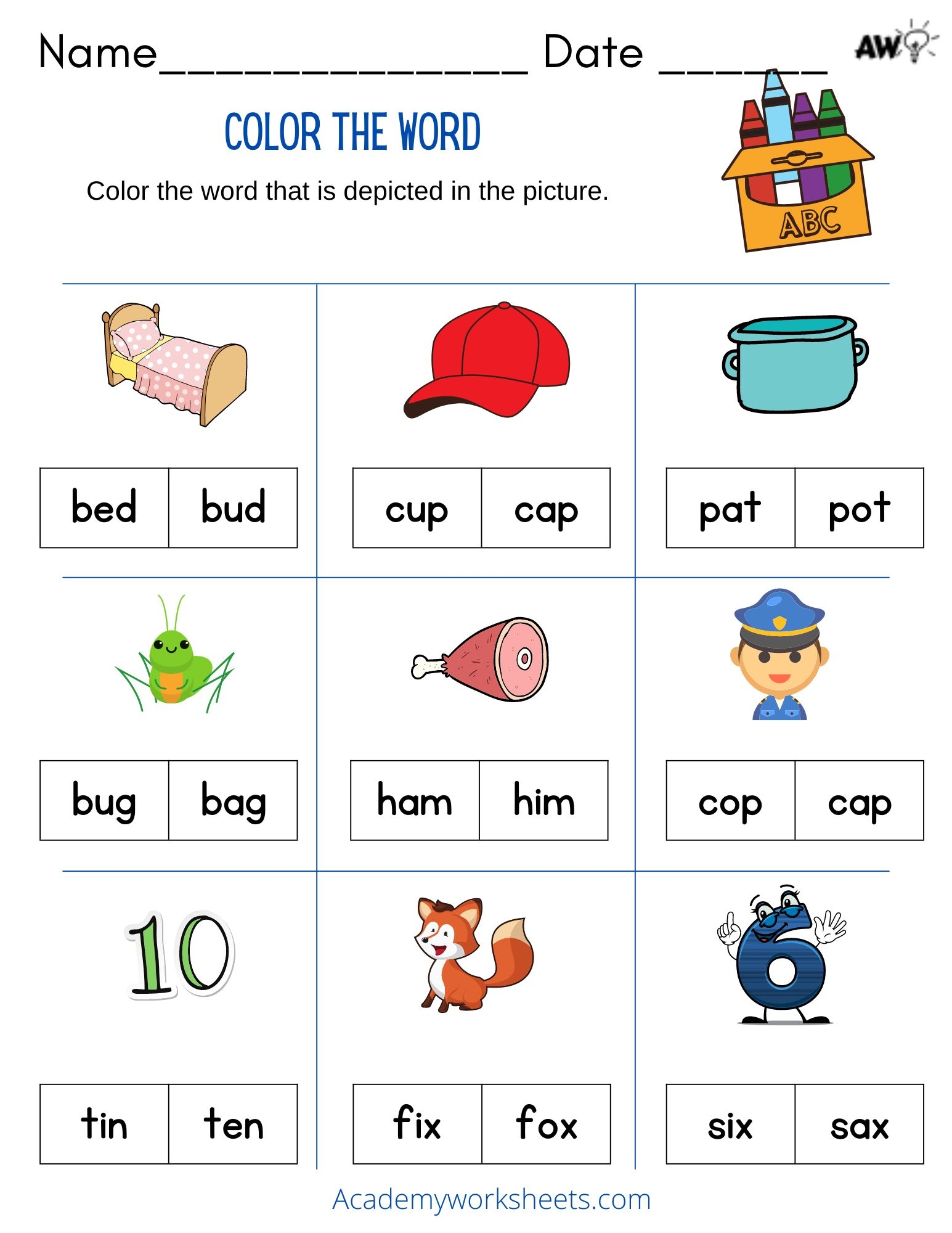 Short Vowel Words CVC Worksheets PDF Academy Worksheets